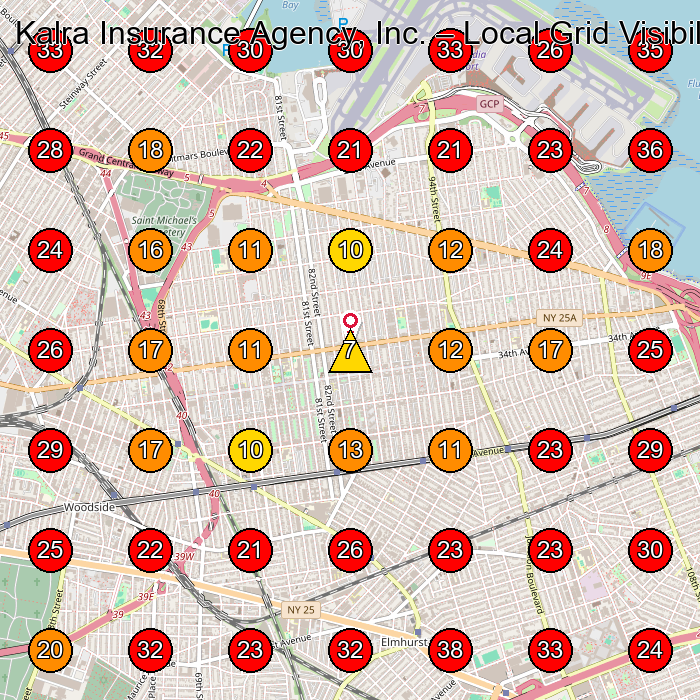 Kalra Insurance Agency, Inc. GeoGrid visibility map for Insurance Agency in Forest Hills